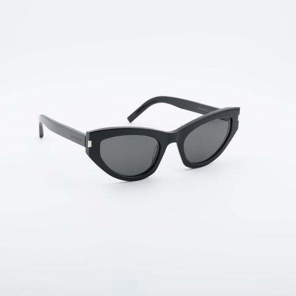 Saint Laurent SL215 GRACE 001 Sunglasses Black Cat Eye Frame, Grey Lenses